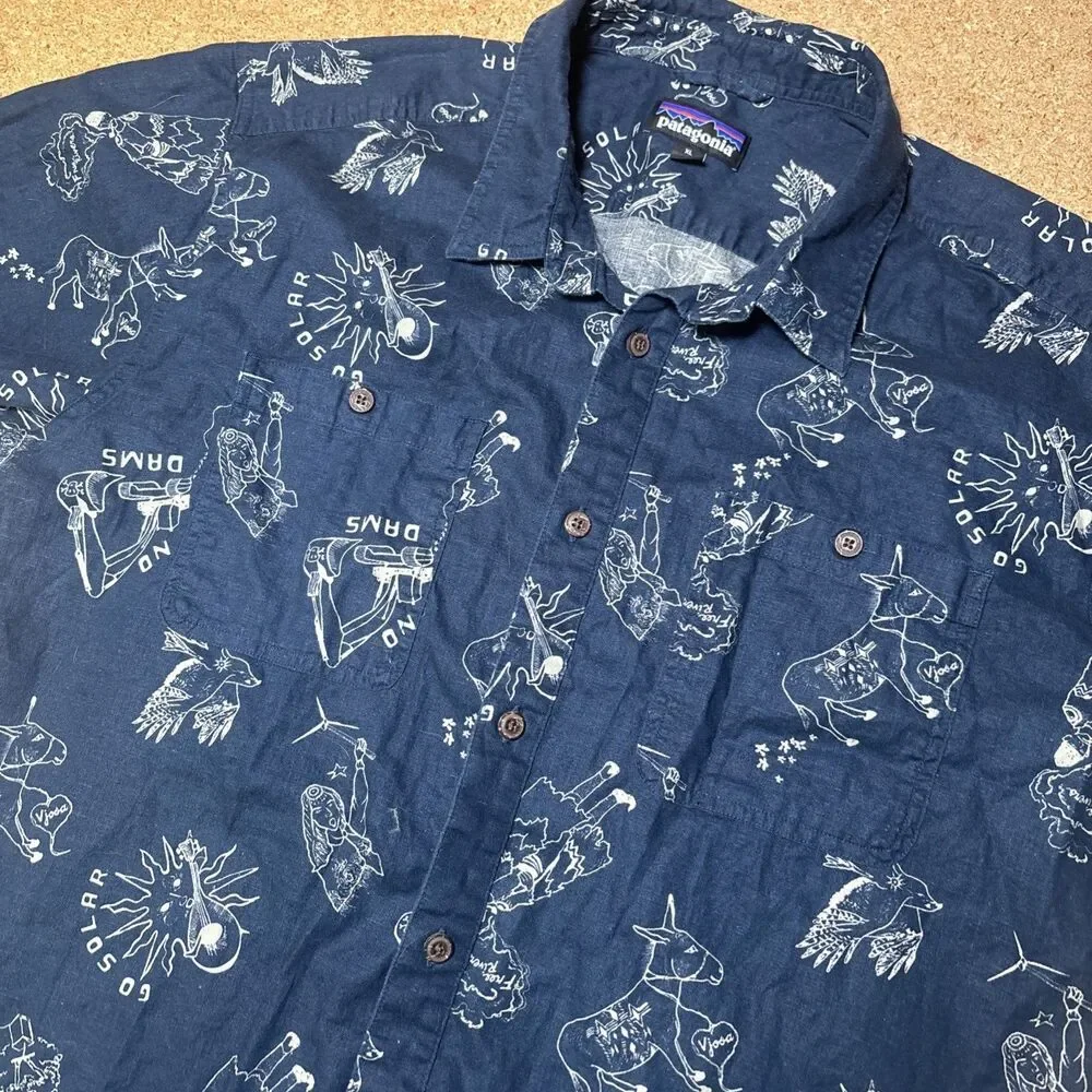 Patagonia Back Step Shirt AOP Short Sleeve Button Up Men’s Size XL